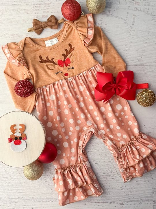 Pre-order Baby Girl Infant Long Sleeves Christmas Reindeer Romper