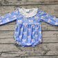 Baby Girl Infant Long Sleeves Bows Ruffle Blue Bubble Romper