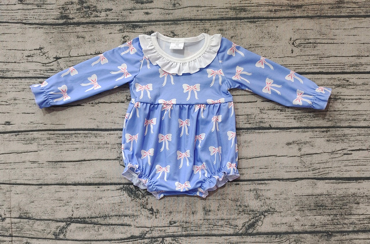 Baby Girl Infant Long Sleeves Bows Ruffle Blue Bubble Romper