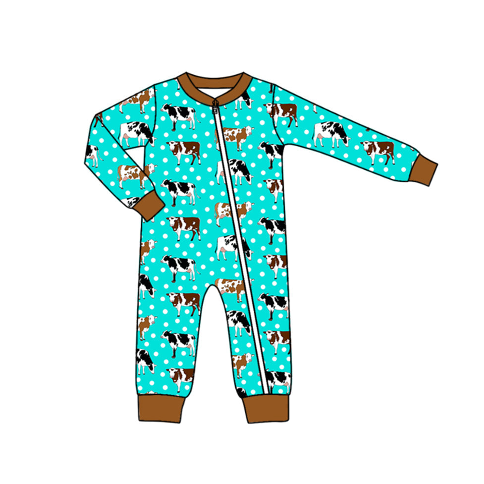 Pre-order Baby Boy Infant Long Sleeves Western Cows Zipper Romper