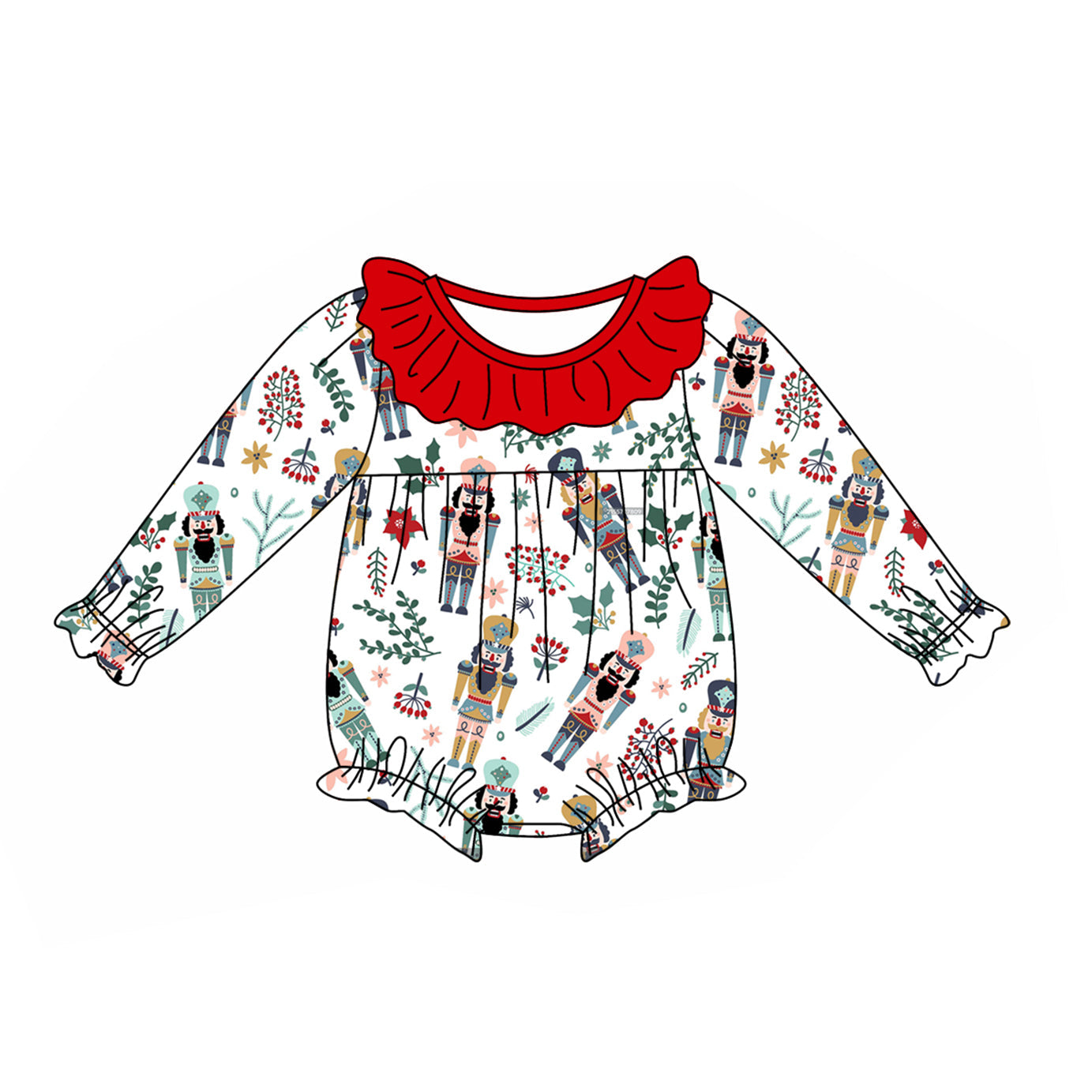 Pre-order Baby Girl Soldier Flower Christmas Bubble Ruffle Romper