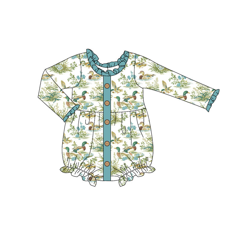 Pre-order Baby Girl Infant Ducks Hunting Bubble Green Romper