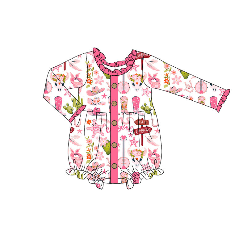 Pre-order Baby Girl Infant Western Cow Boots Bubble Romper
