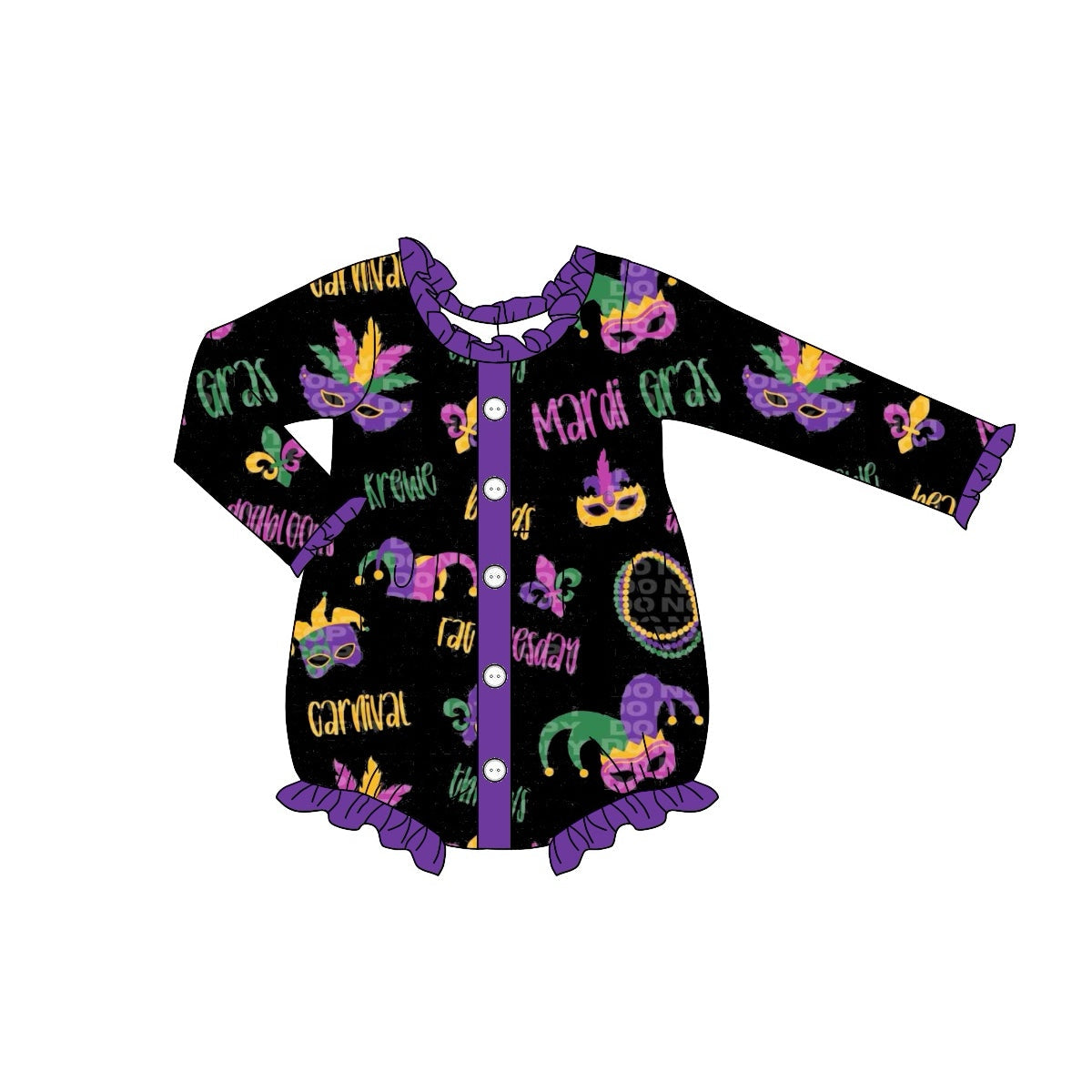 Pre-order Baby Girl Infant Mardi Gras Masks Bubble Romper
