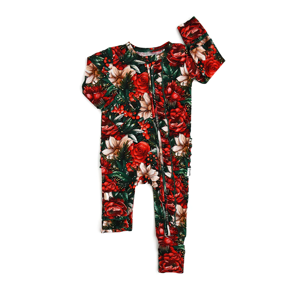 Pre-order Baby Girl Infant Christmas Flower Zipper Romper