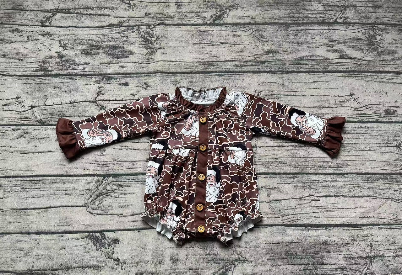 Baby Girl Infant Long Sleeves Christmas Santa Camo Bubble Romper