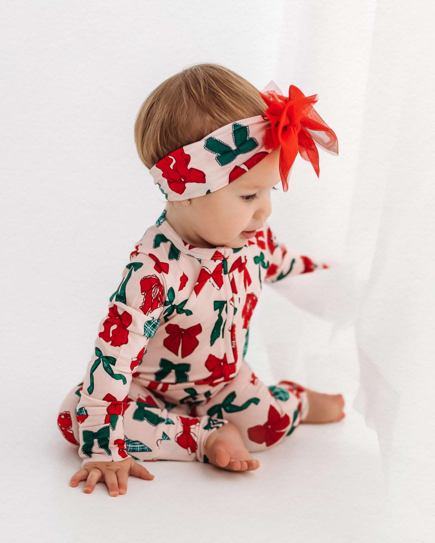 Pre-order Baby Girl Infant Christmas Bows Zipper Romper