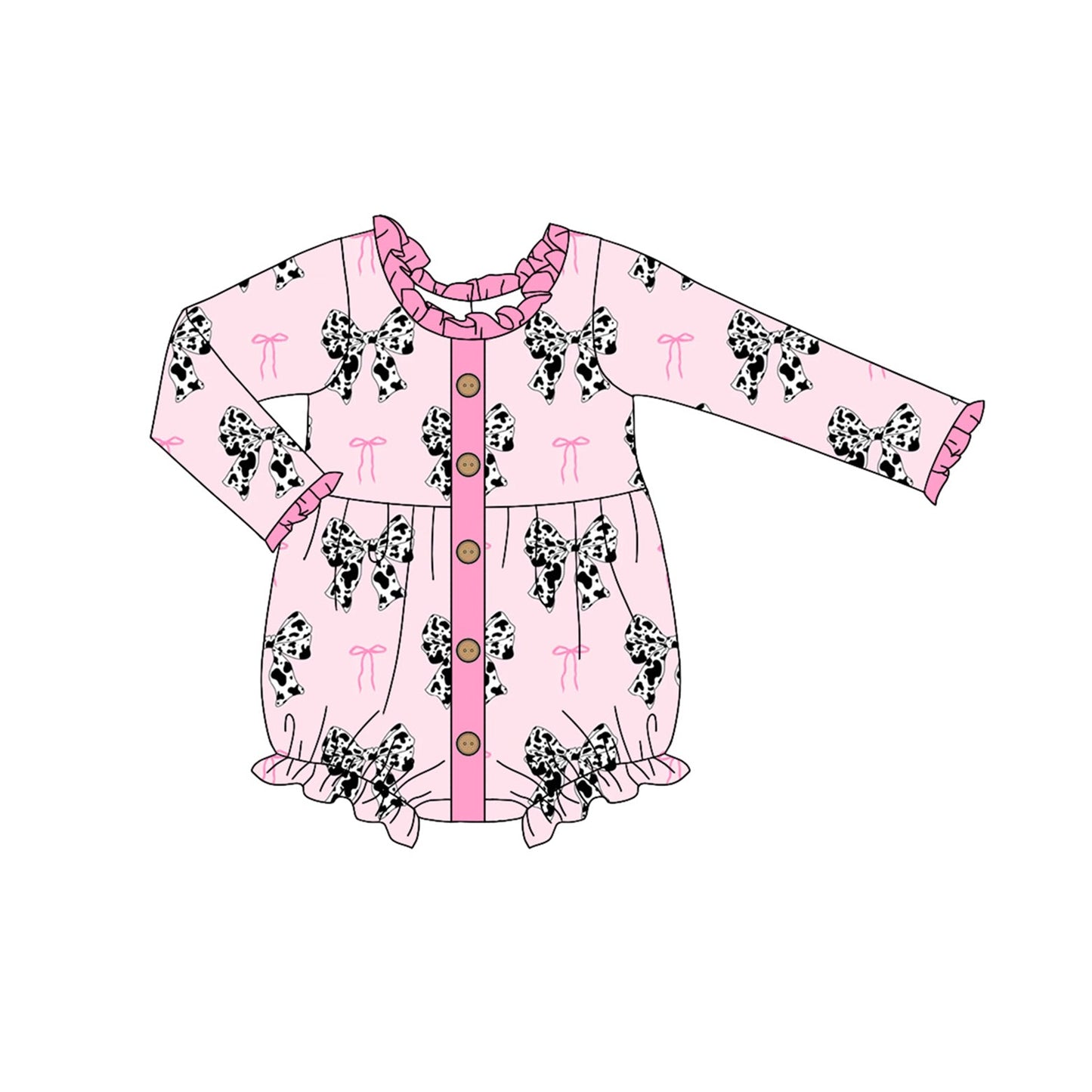 Pre-order Baby Girl Infant Western Bows Ruffle Pink Bubble Romper