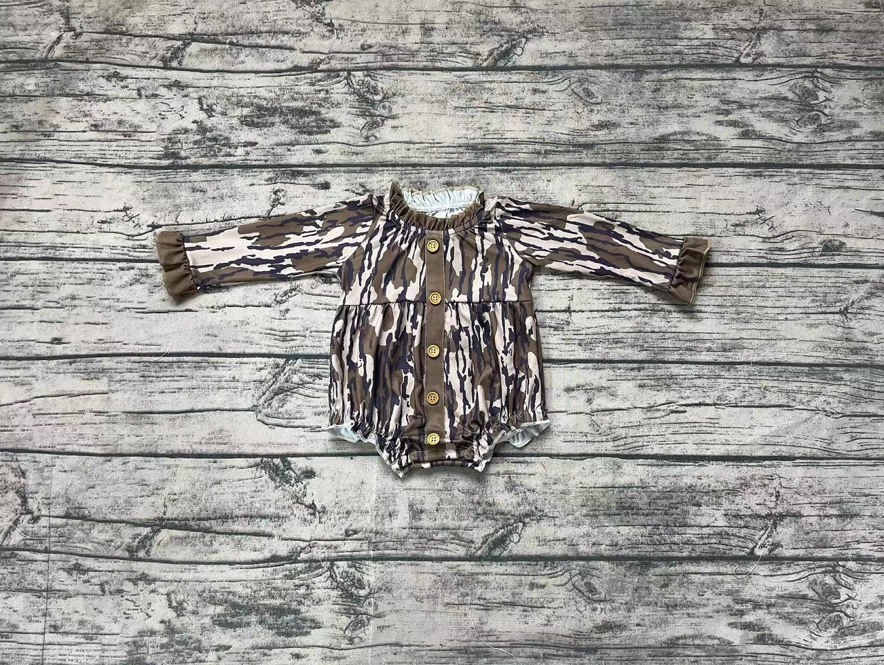 Baby Girl Infant Long Sleeves Camo Ruffle Bubble Romper