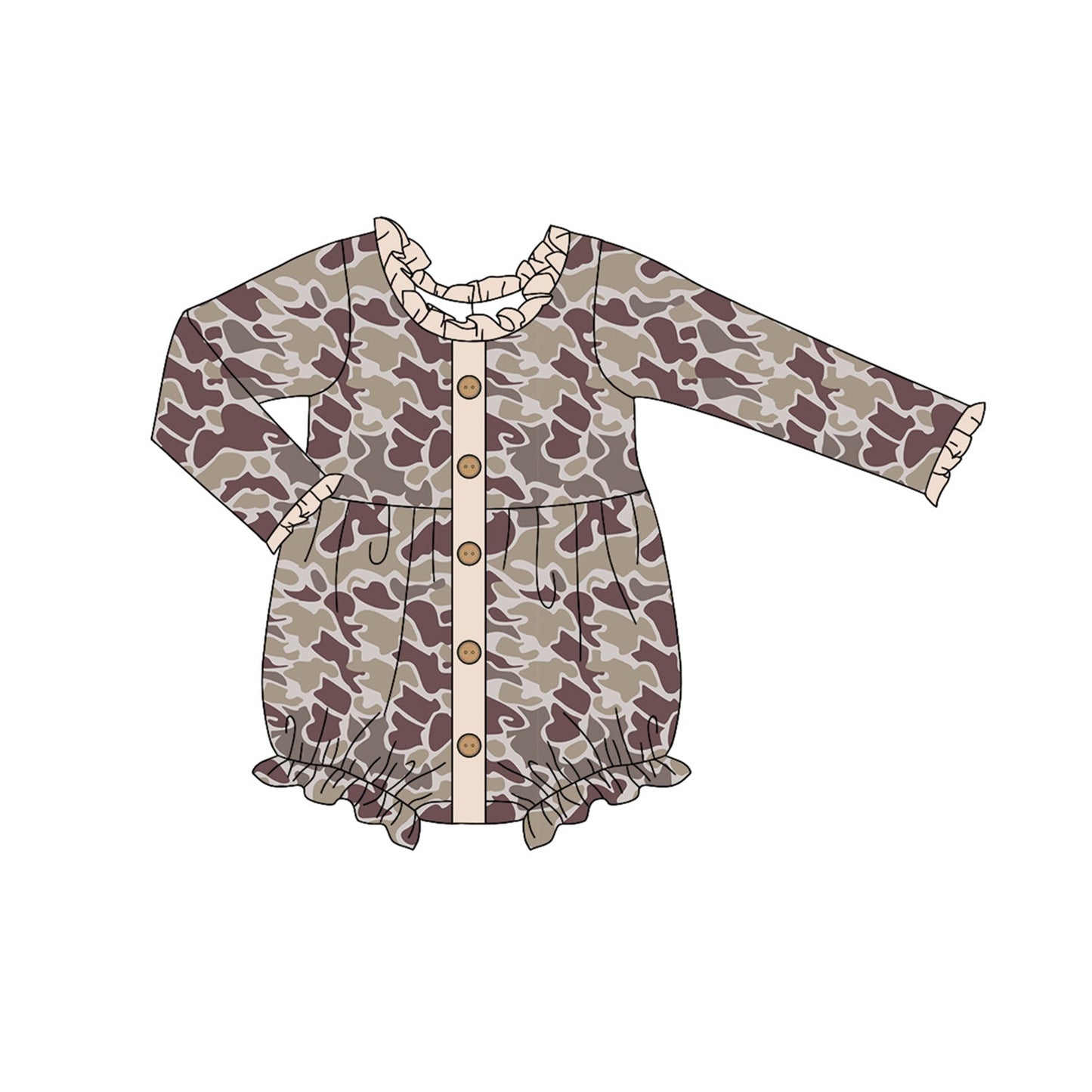 Pre-order Baby Girl Infant Camo Ruffle Buttons Bubble Romper
