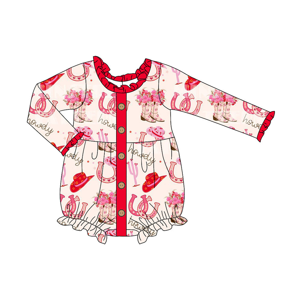 Pre-order Baby Girl Infant Western Boots Bubble Romper