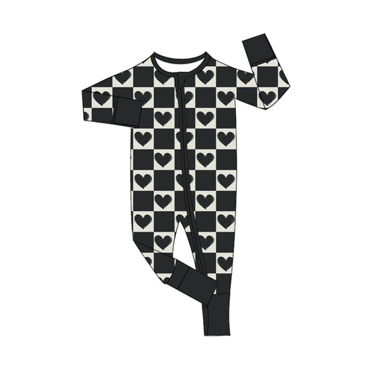 Pre-order Infant Baby Boy Valentines Hearts Black Zipper Romper