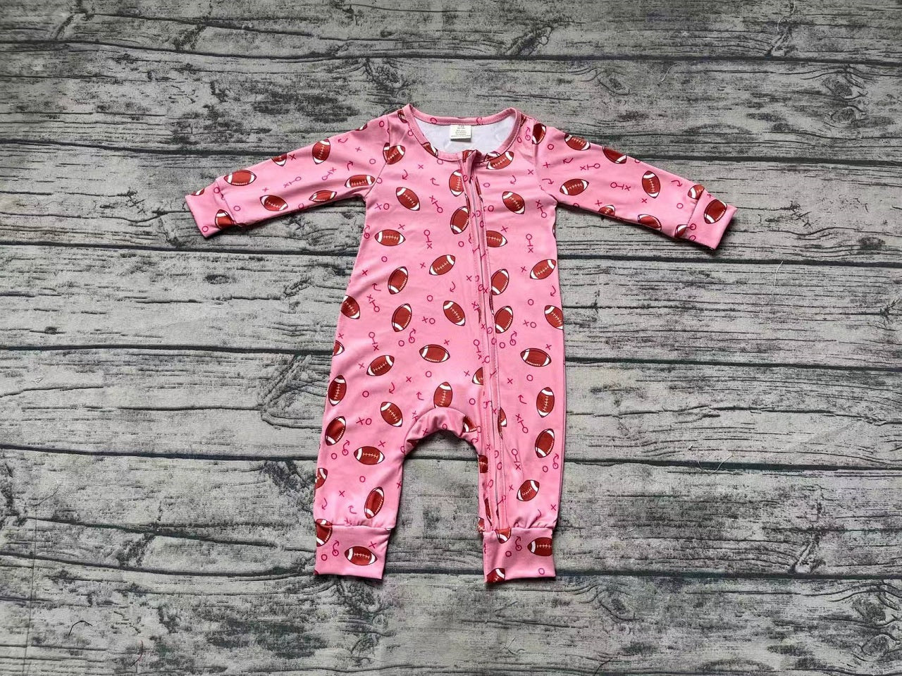 Baby Girl Infant Long Sleeves Football Pink Zipper Romper