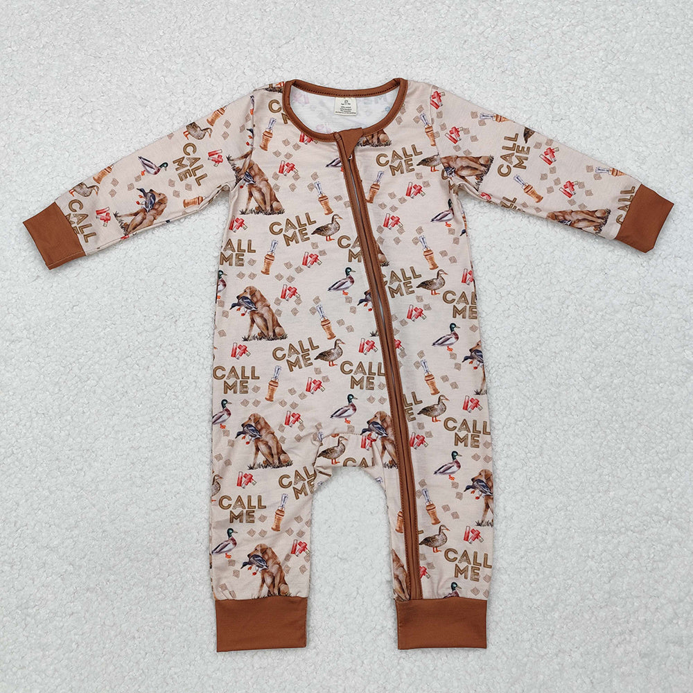 Baby Boy Infant Long Sleeves Duck Bamboo Sibling Hunting Zipper Romper