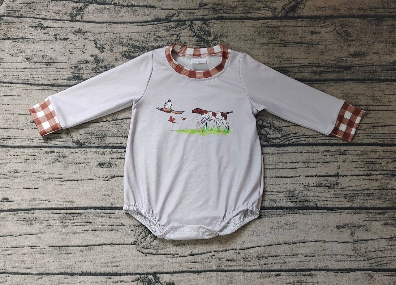 Baby Boy Infant Long Sleeves Dog Duck Hunting Grey Bubble Romper