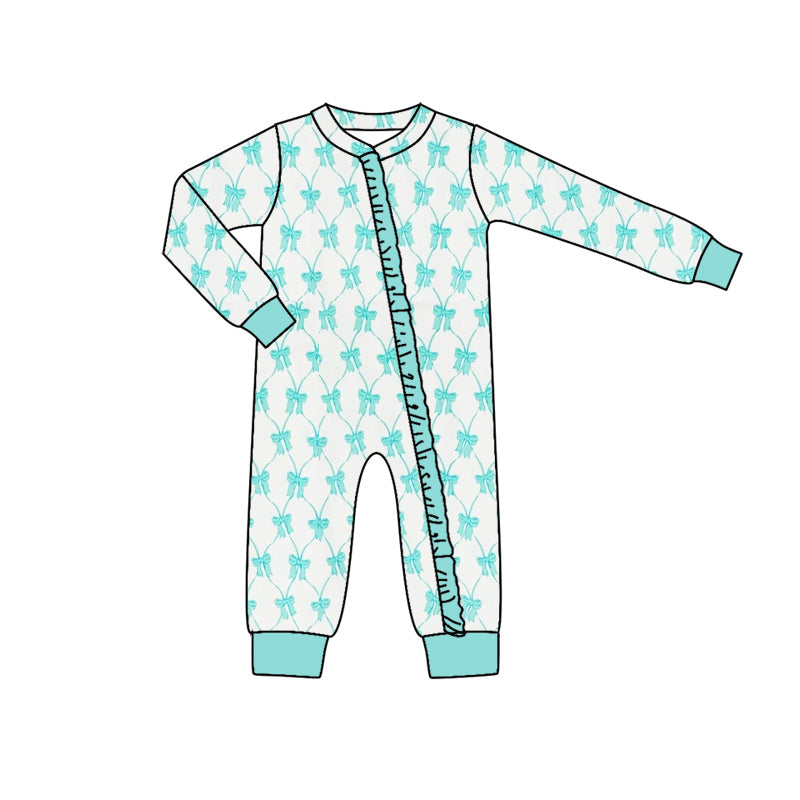 Pre-order Baby Girl Infant Long Sleeves Bows Zipper Romper