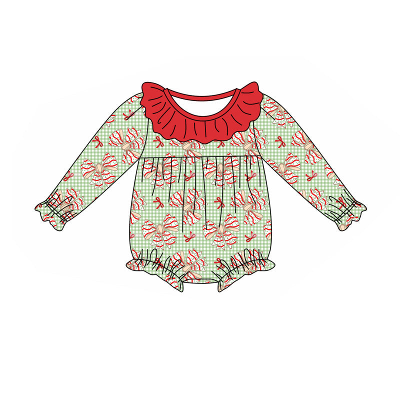 Pre-order Baby Girl Infant Christmas Cake Bows Bubble Romper