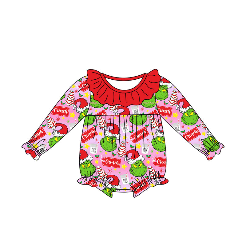 Pre-order Baby Girl Infant Christmas Frog Cake Pink Bubble Romper