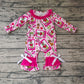 Baby Girl Infant Long Sleeves Green Face Dog Christmas Pink Ruffle Romper