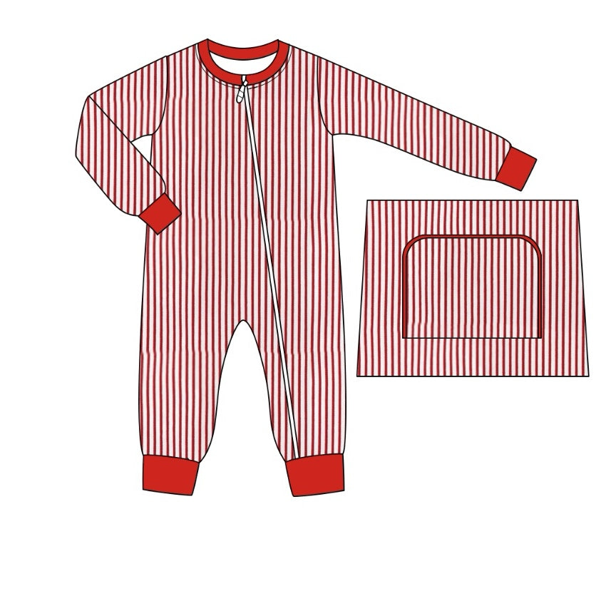 Pre-order Baby Boy Infant Red Stripes Christmas Zipper Romper