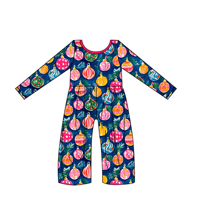 Pre-order Baby Girl Long Sleeves Christmas Balls Pocket Jumpsuit