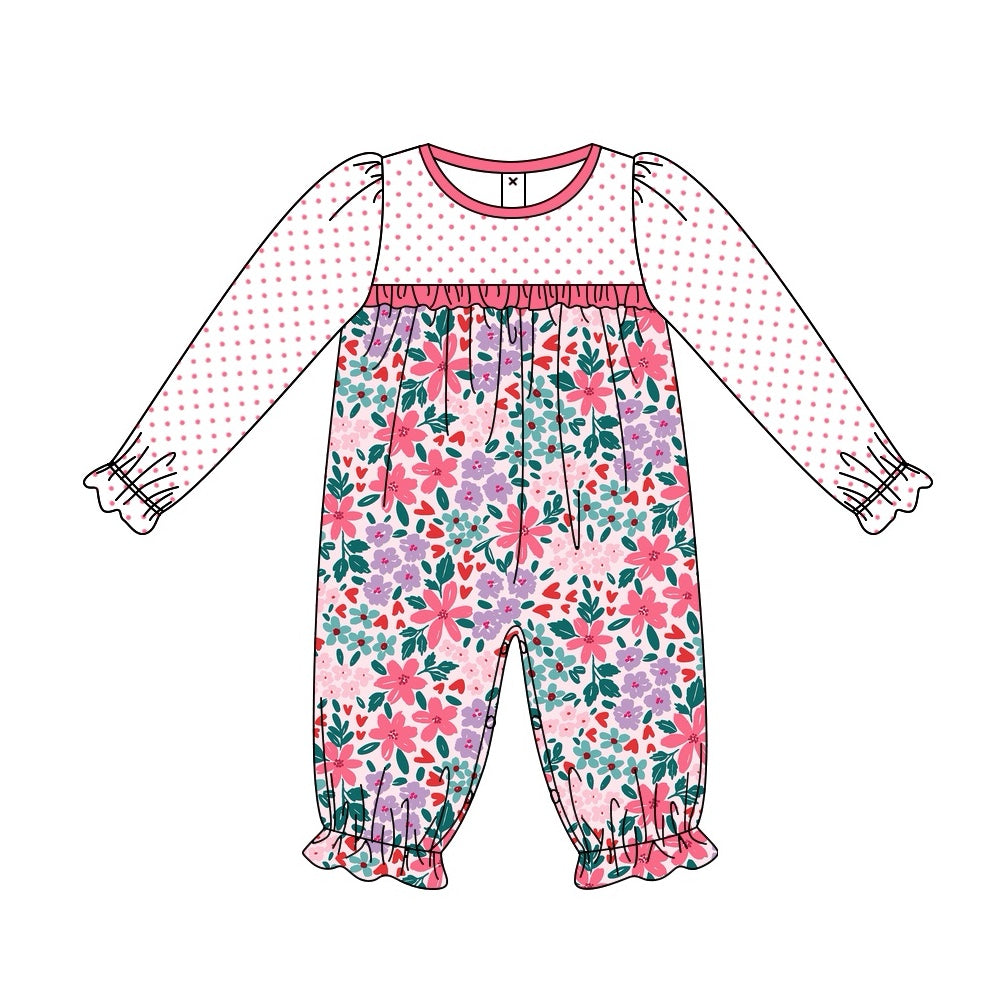 Pre-order Baby Girl Infant Dots Flower Long Sleeves Romper