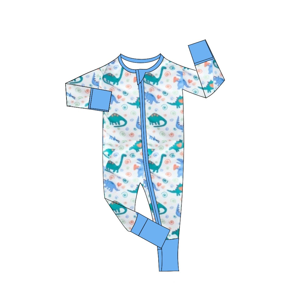 Pre-order Baby Boy Infant Long Sleeves Blue Dinosaurs Zipper Romper