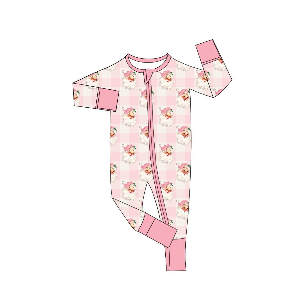 Pre-order Baby Girl Infant Christmas Checkered Santa Zipper Pink Romper