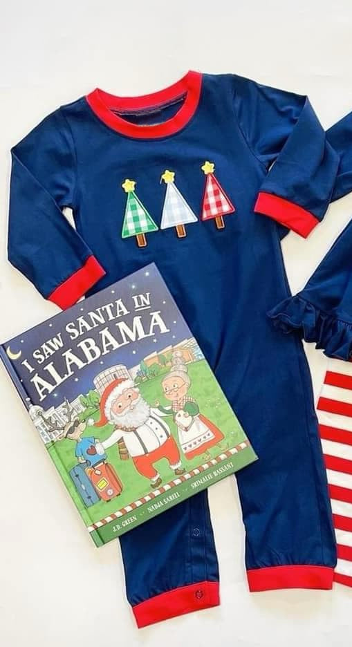 Pre-order Baby Boy Infant Long Sleeves Christmas Tree Navy Blue Romper