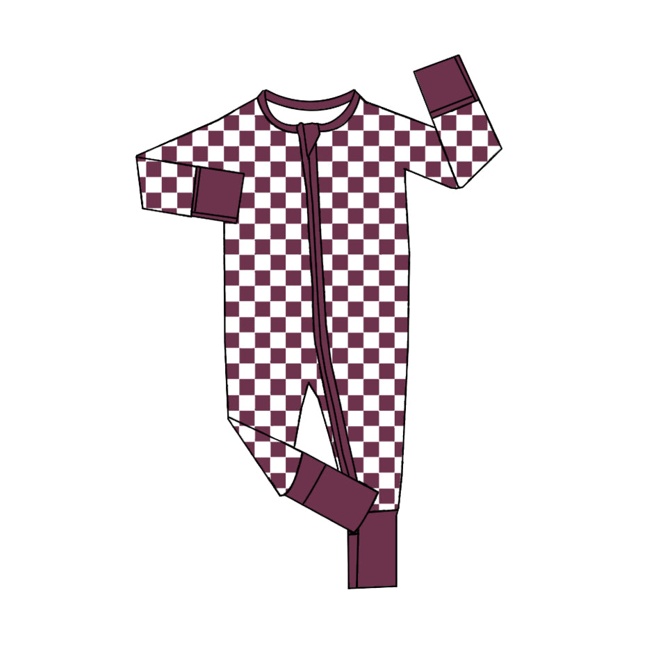 Pre-order Baby Girl Infant Long Sleeves Purple Checkered Zipper Romper