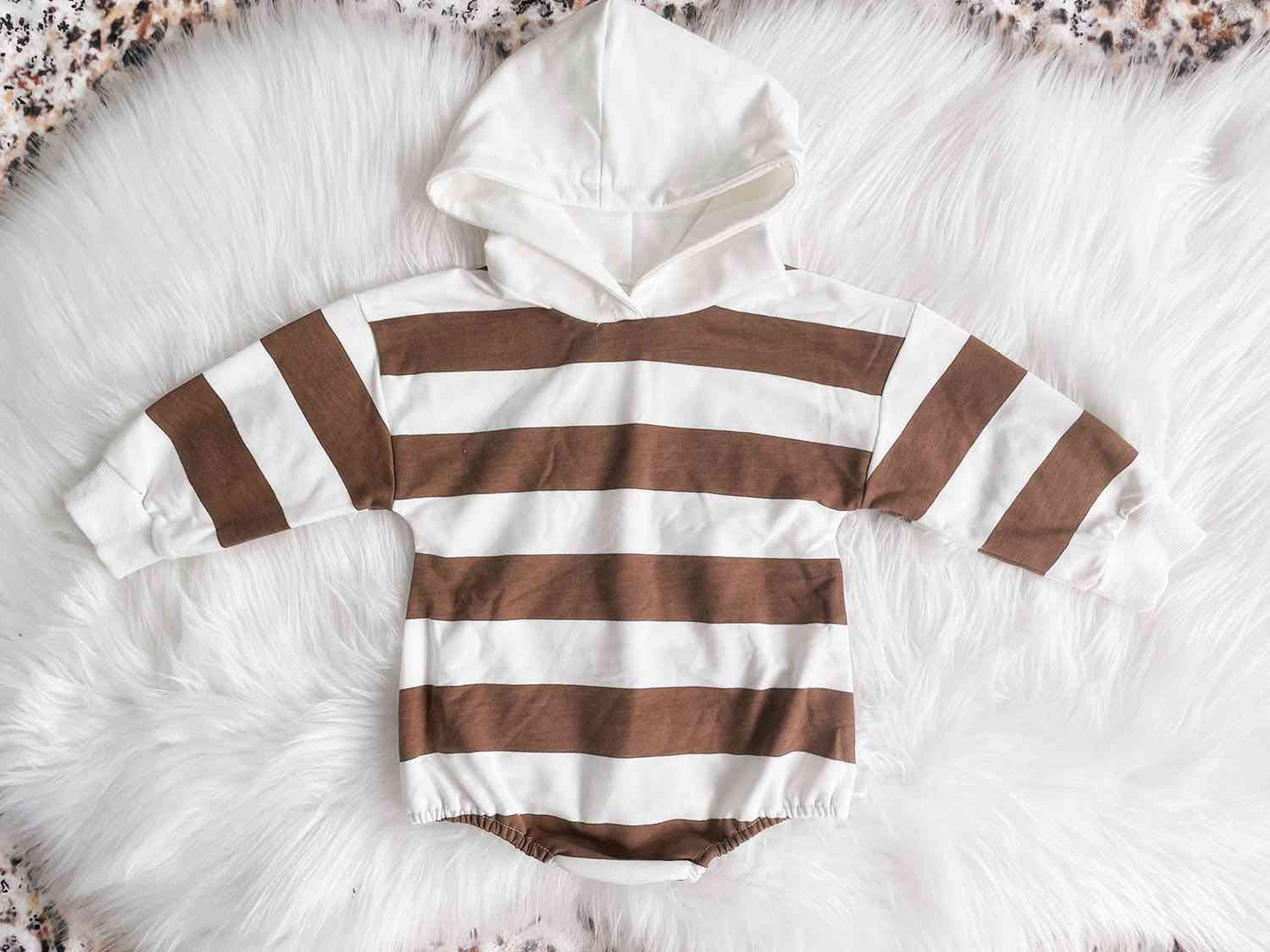 Pre-order Baby Boy Infant Brown Stripes Hoodie Bubble Romper