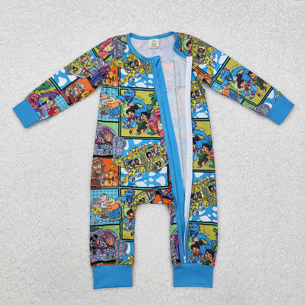 Sibling Baby Boy Long Sleeves Cartoon Lions Zipper Romper Pajamas Clothes Bamboo Set