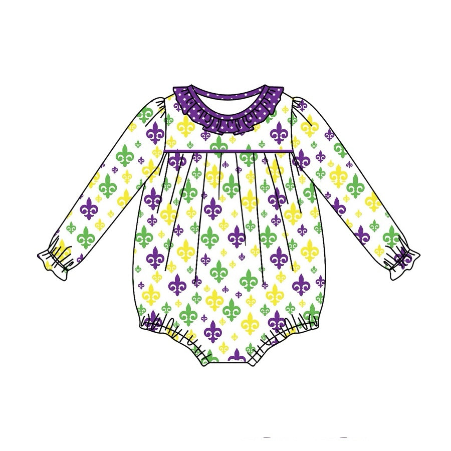 Pre-order Baby Girl Infant Long Sleeves Mardi Gras Anchors Babble Romper