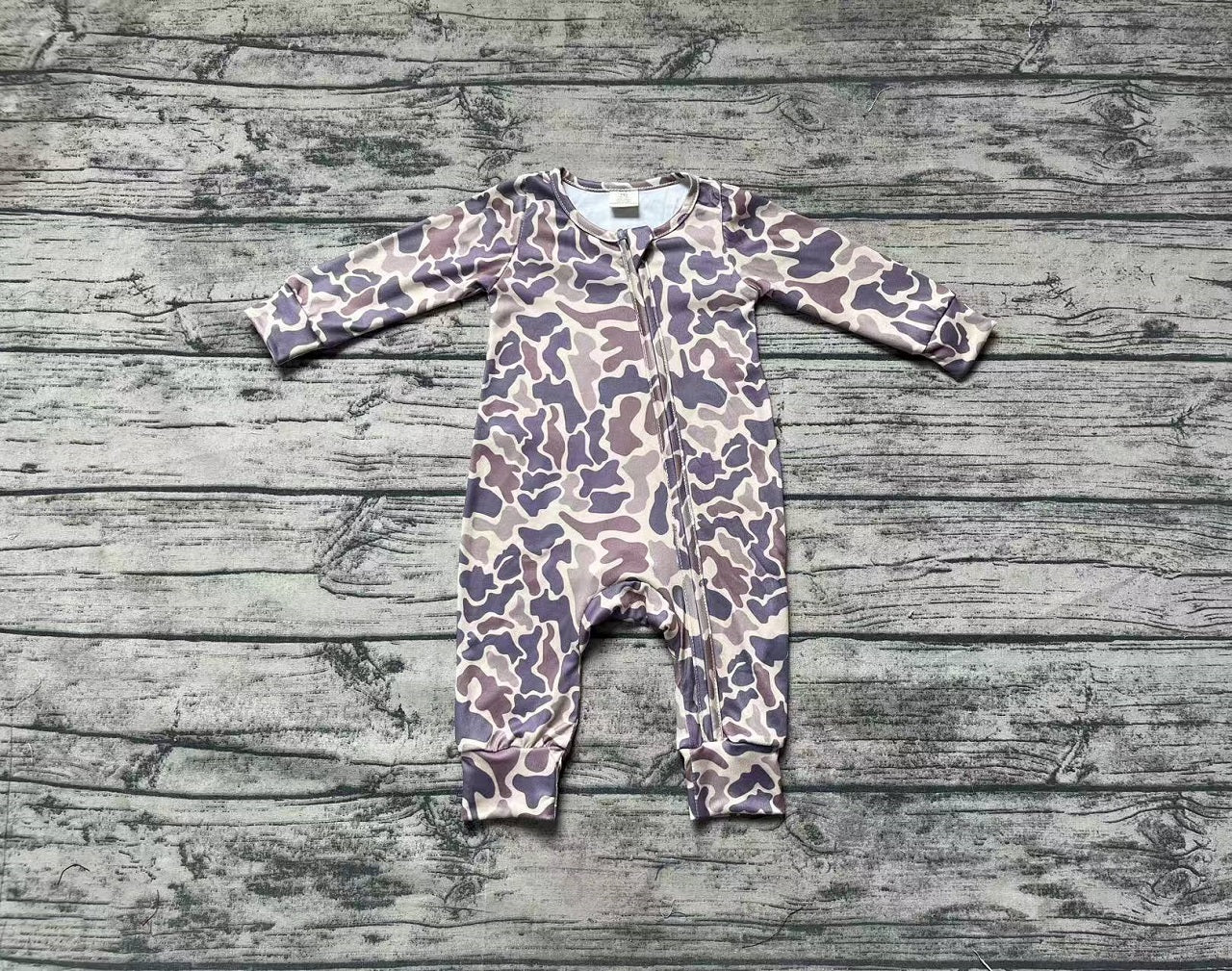 Baby Boy Infant Long Sleeves Camo Zipper Pajamas Bamboo Romper