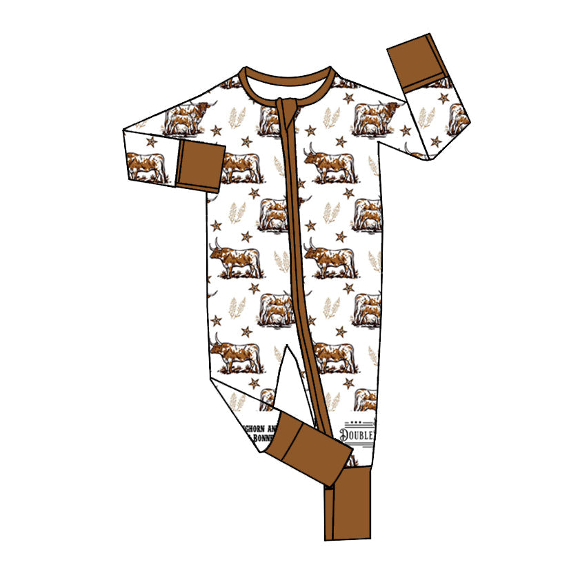 Pre-order Baby Boy Infant Western Cow Zipper Romper