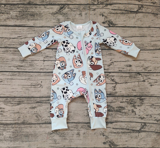 Preorder Baby Boy Infant Long Sleeves Blue Dogs Cartoon Zipper Romper ( No moq )