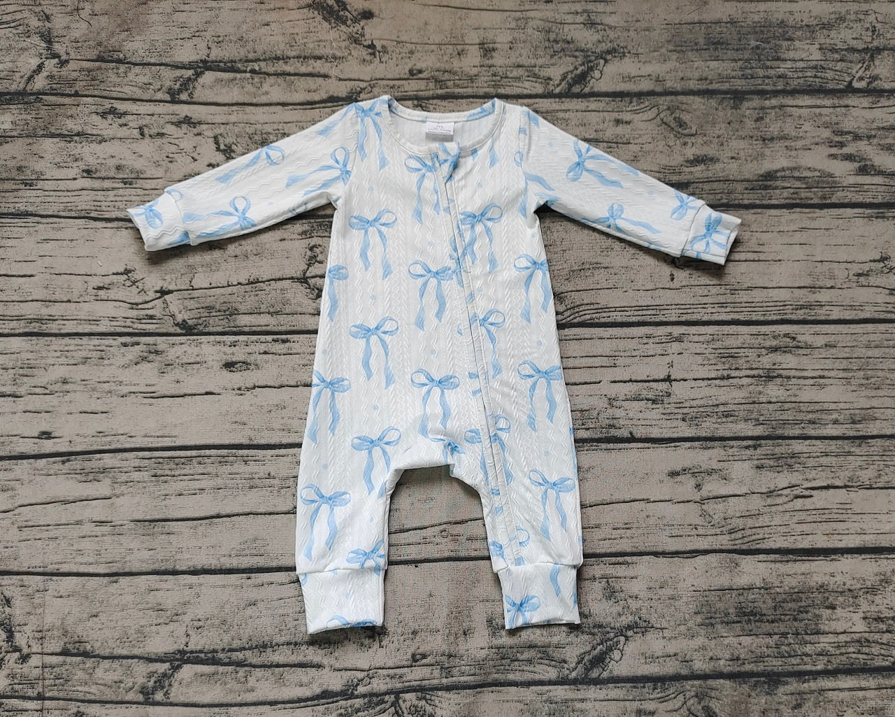 Baby Girl Infant Long Sleeves Blue Bows Zipper Romper