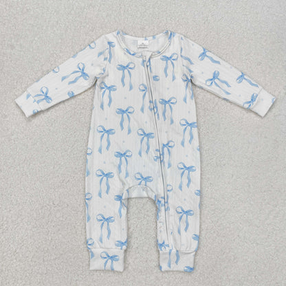 Baby Girl Long Sleeves Blue Bows Sibling Sisters Romper Clothes Set