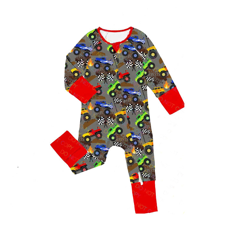 Pre-order Baby Boy Infant Long Sleeves Trucks Zipper Romper