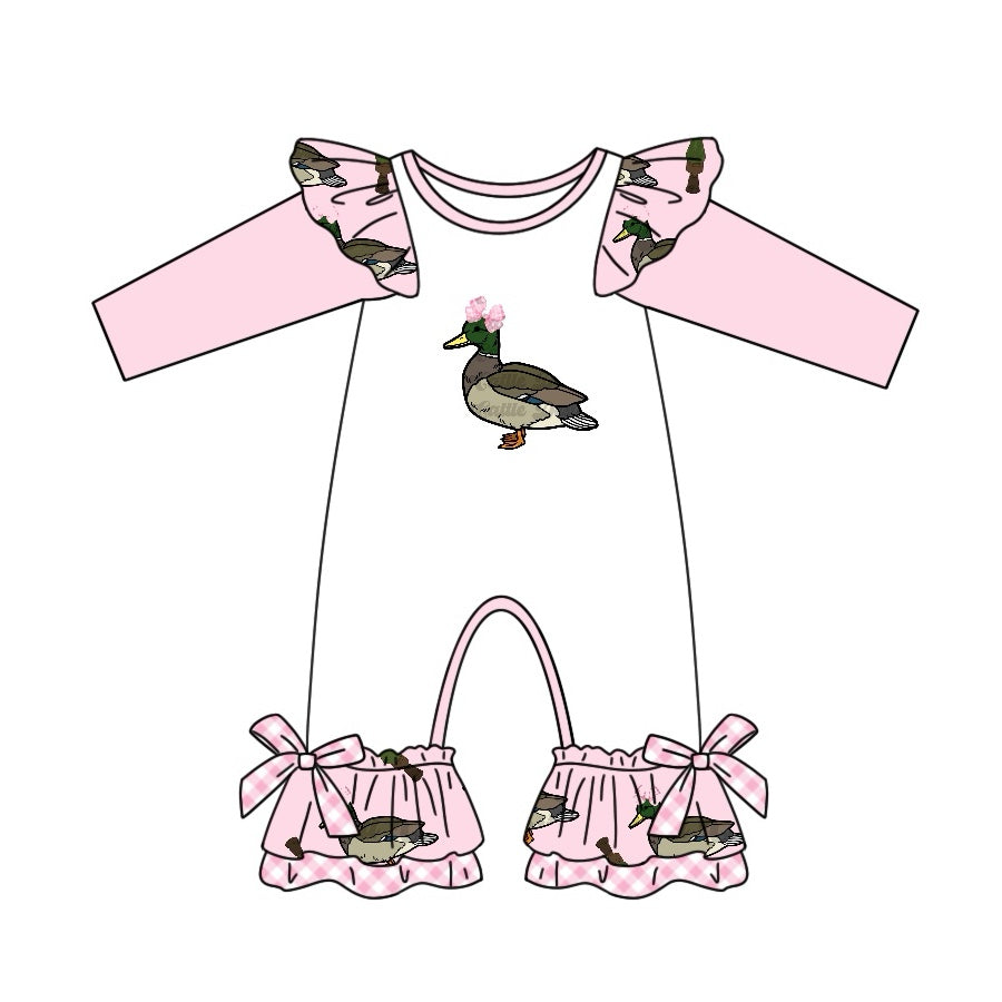 Pre-order Baby Girl Infant Long Sleeves Pink Duck Long Sleeve Romper