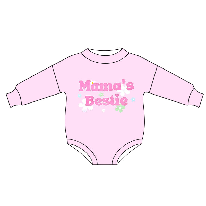 Pre-order Baby Girl Infant Long Sleeves Valentines Mama's Bestie Bubble Romper
