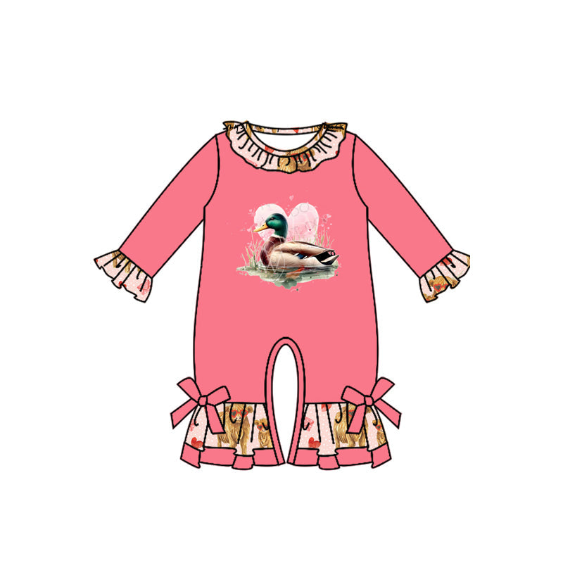 Pre-order Baby Girl Infant Valentines Duck Hearts Long Sleeve Romper