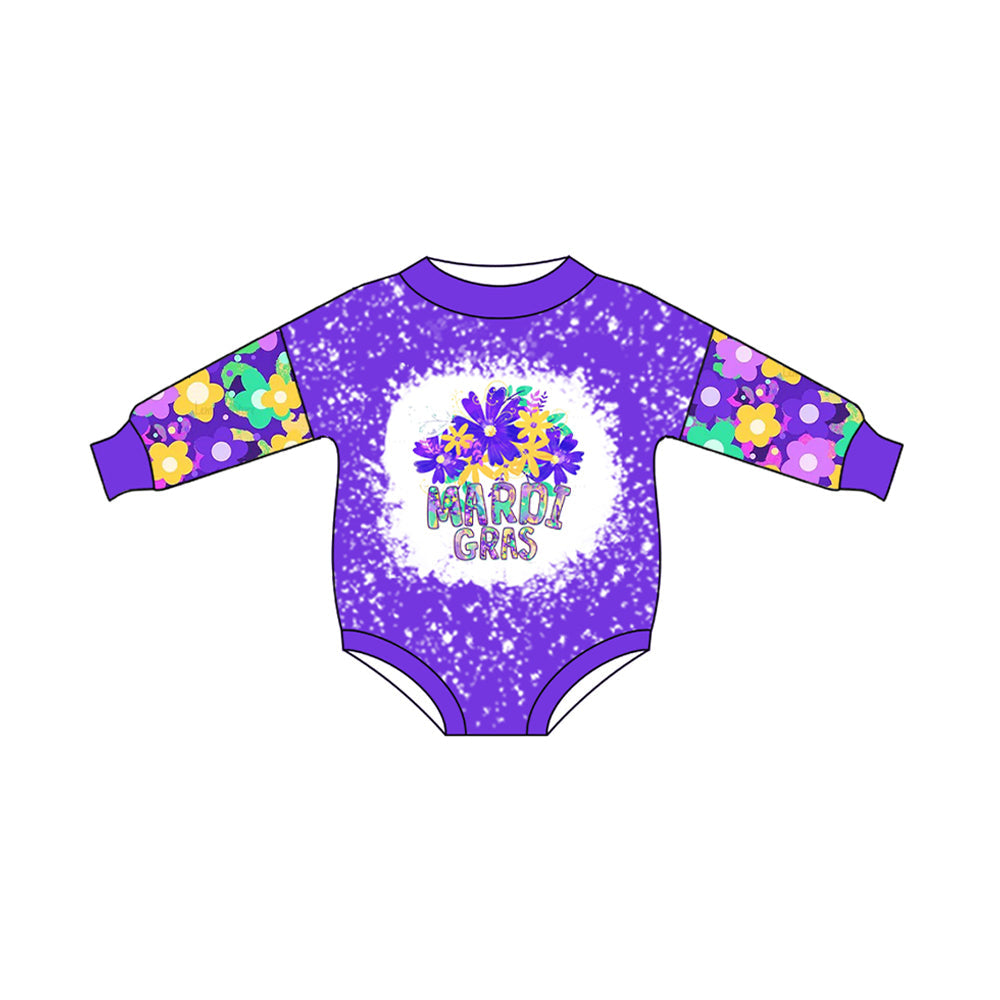 Pre-order Baby Girl Infant Long Sleeves Mardi Gras Flower Romper