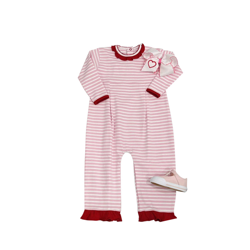 Pre-order Baby Girl Infant Long Sleeves Valentines Red Stripes Romper