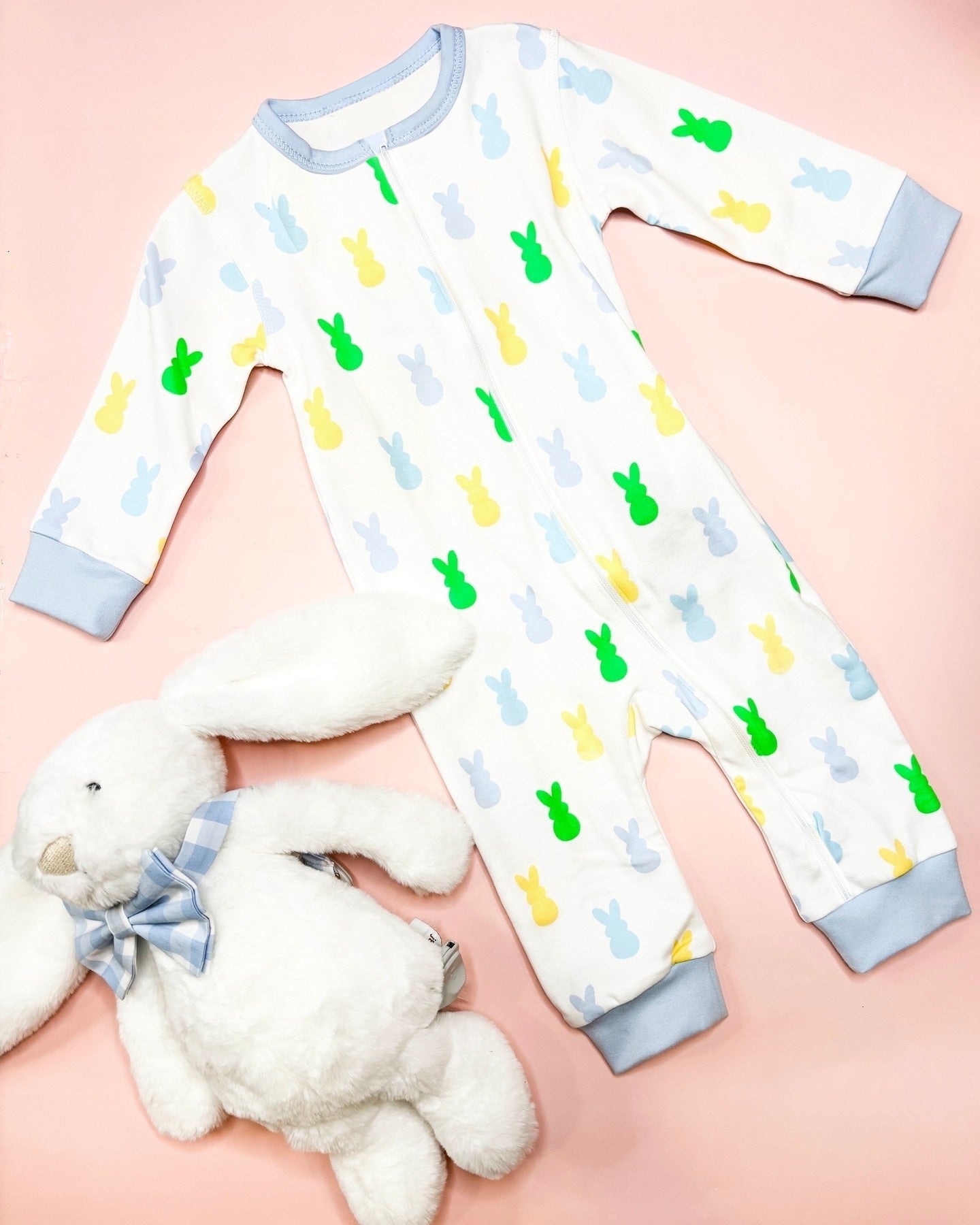 Pre-order Baby Boy Infant Long Sleeves Easter Rabbit Zipper Romper