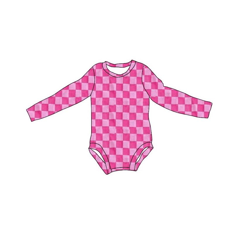 Pre-order Baby Girl Infant Long Sleeves Pink Checkered Bubble Romper