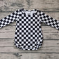 Baby Kids Infant Long Sleeves Black Checkered Bubble Romper