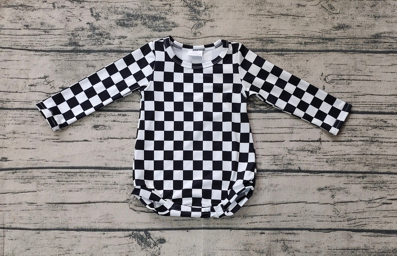 Baby Kids Infant Long Sleeves Black Checkered Bubble Romper