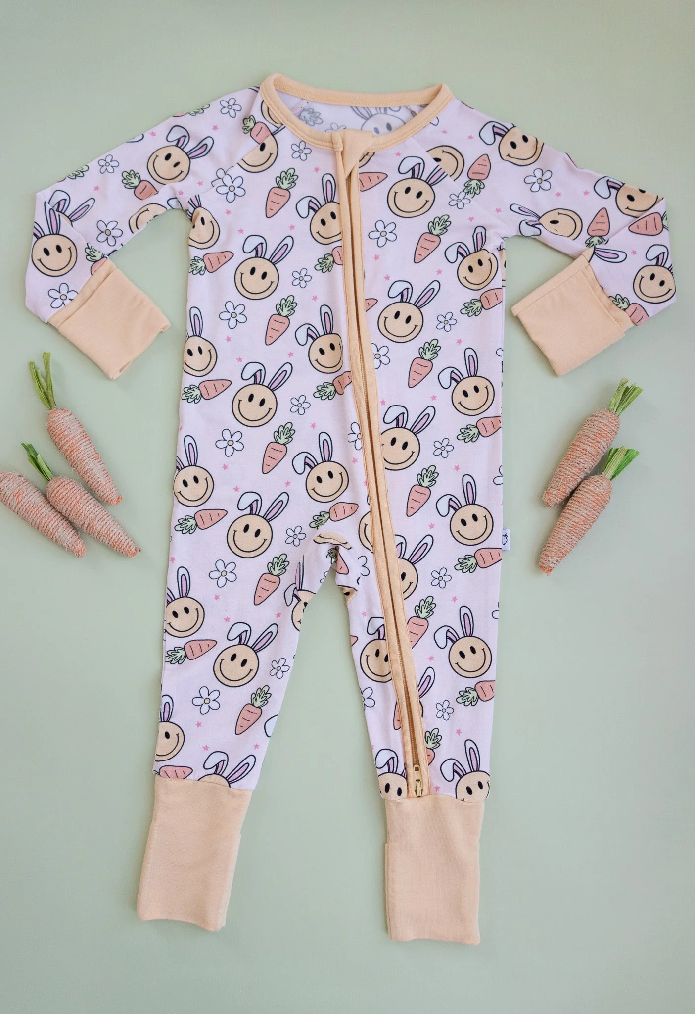 Preorder Baby Girl Infant Long Sleeves Rabbit Smile Zipper Romper