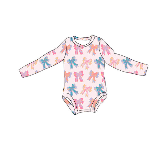 Preorder Baby Girl Infant Long Sleeves Colorful Bows Romper